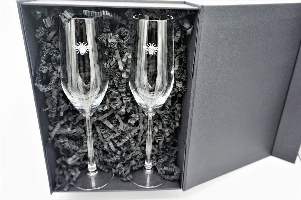 Manchester Bee Champagne Glasses Gift Set