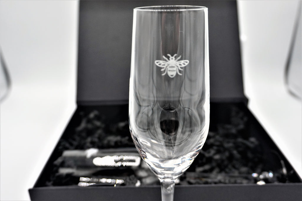 Manchester Bee Champagne Glasses Gift Set