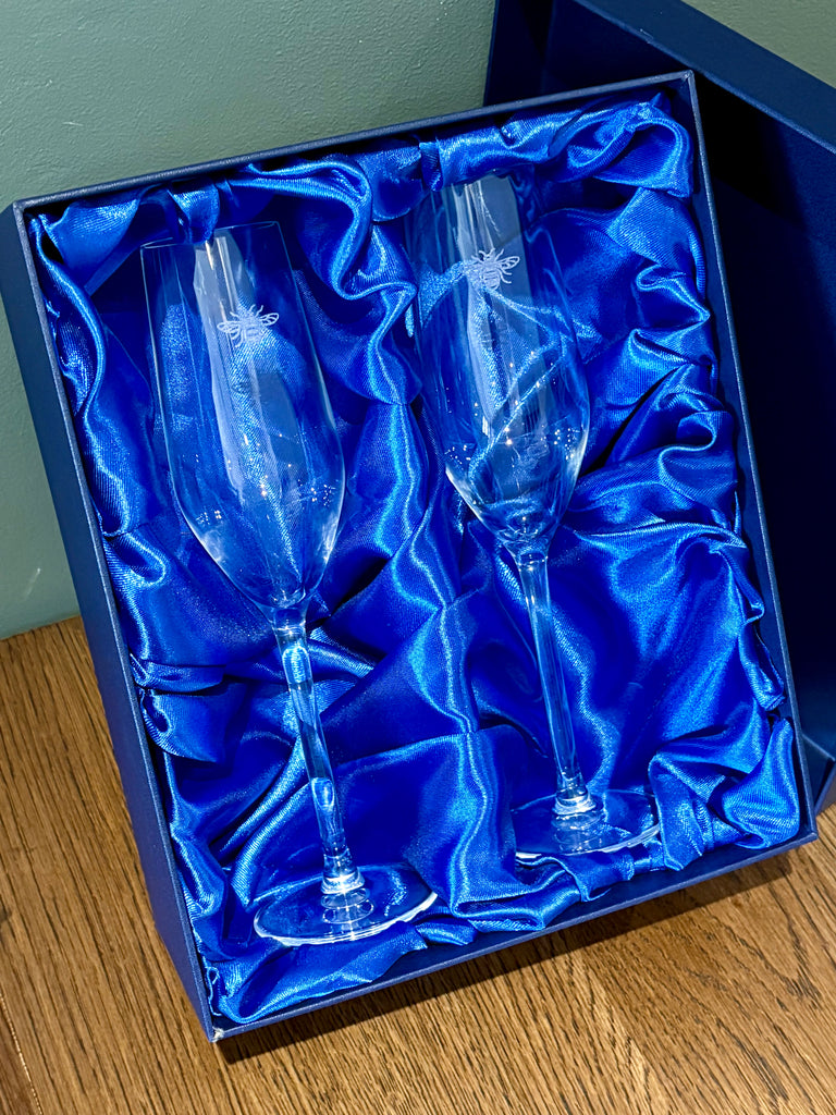 Manchester Bee Champagne Glasses Gift Set