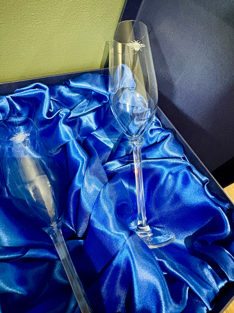 Manchester Bee Champagne Glasses Gift Set