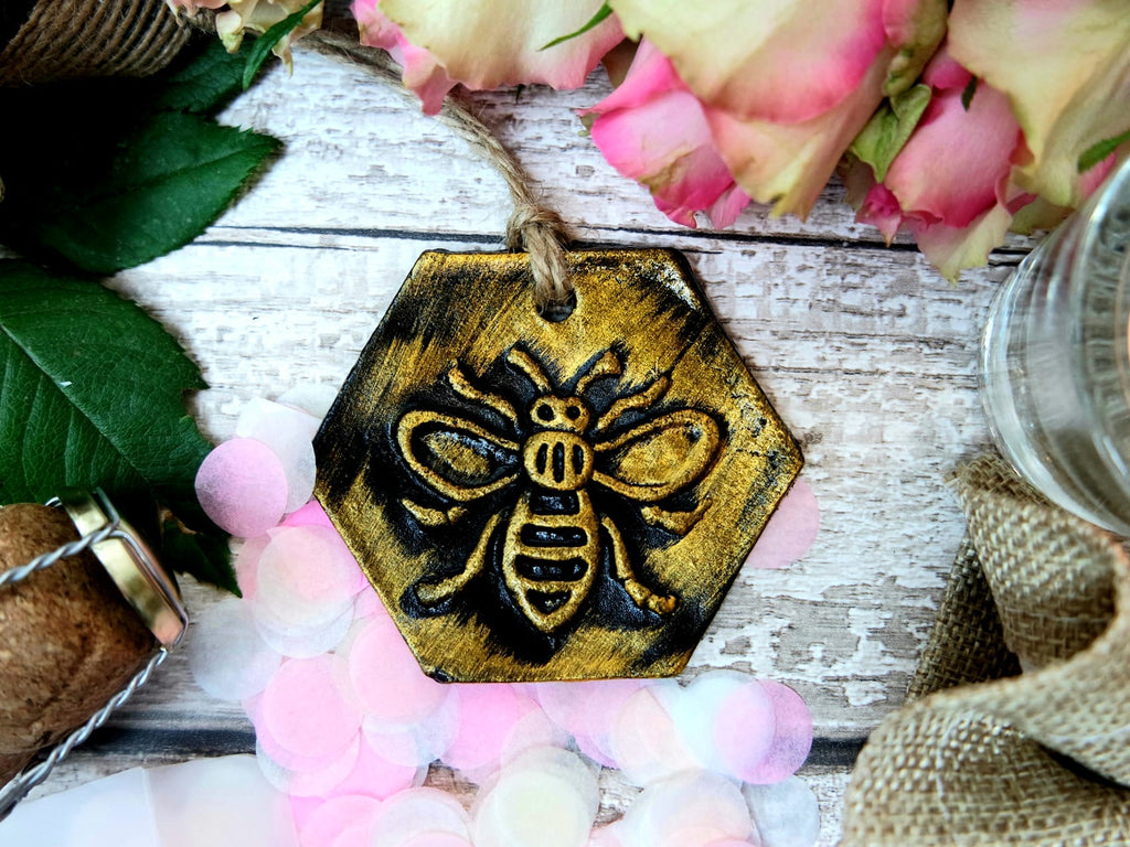 Ceramic Bee hexagon Decoration