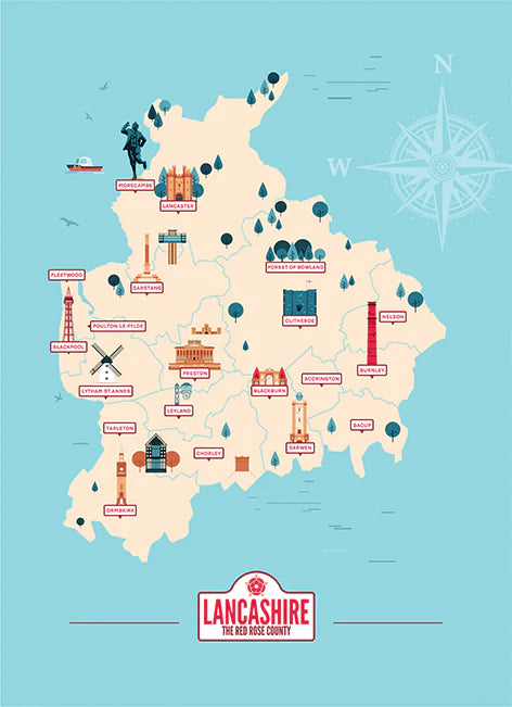 Tea Towel - Lancashire Map