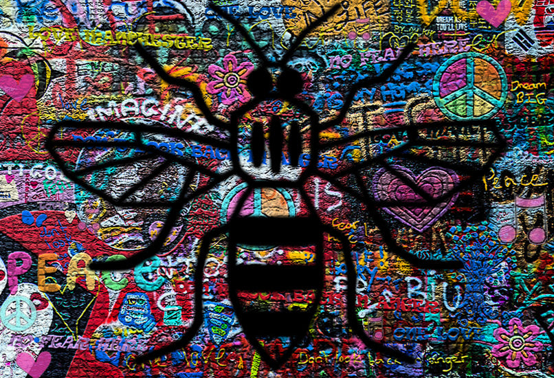 Graffiti Bee Canvas Art - Landscape