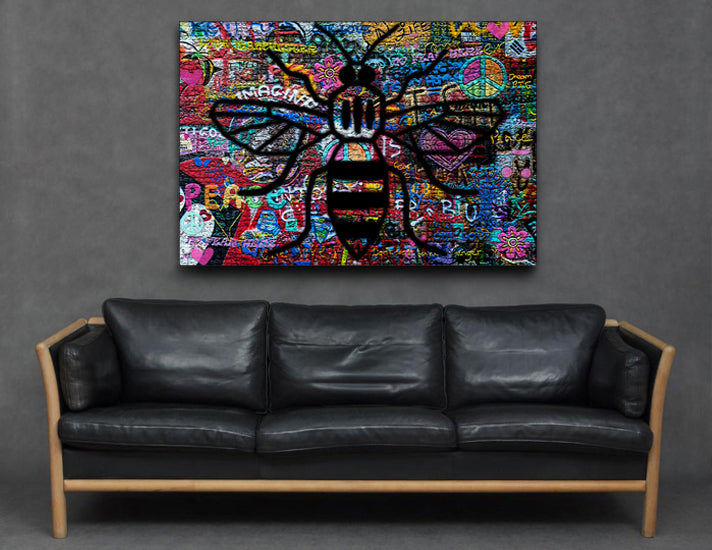 Graffiti Bee Canvas Art - Landscape