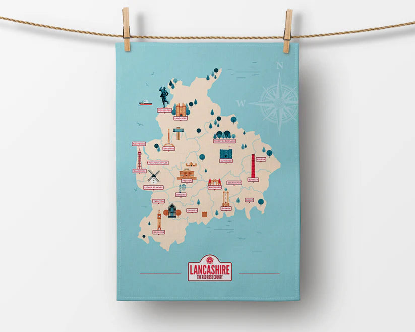 Tea Towel - Lancashire Map