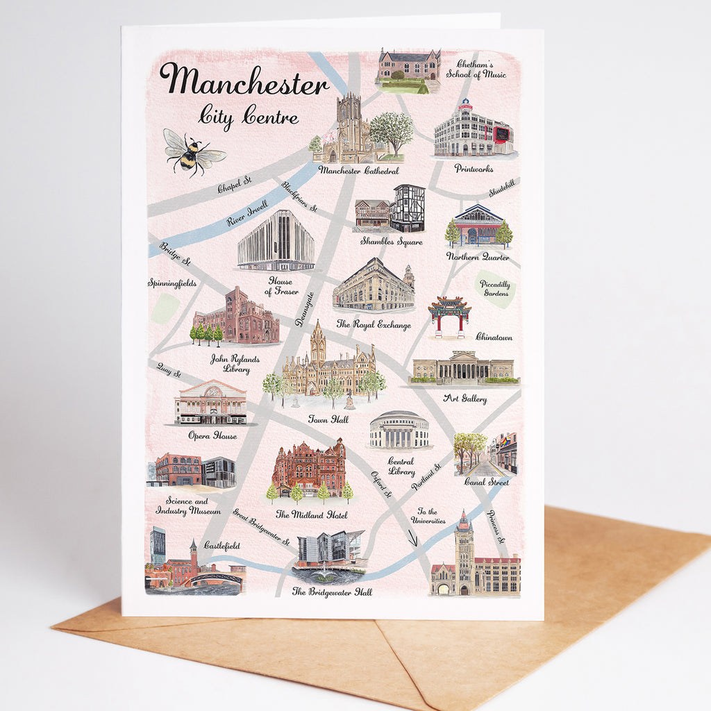 Manchester Map Greetings Card