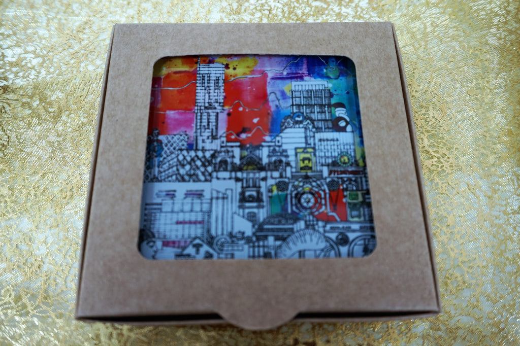 Glass Coasters Set of 2 - Manchester Skyline - Colour