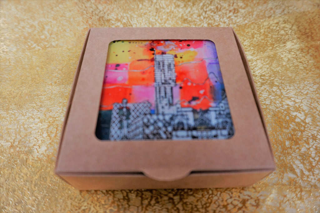 Glass Coasters Set of 6 - Manchester Skyline - Colour
