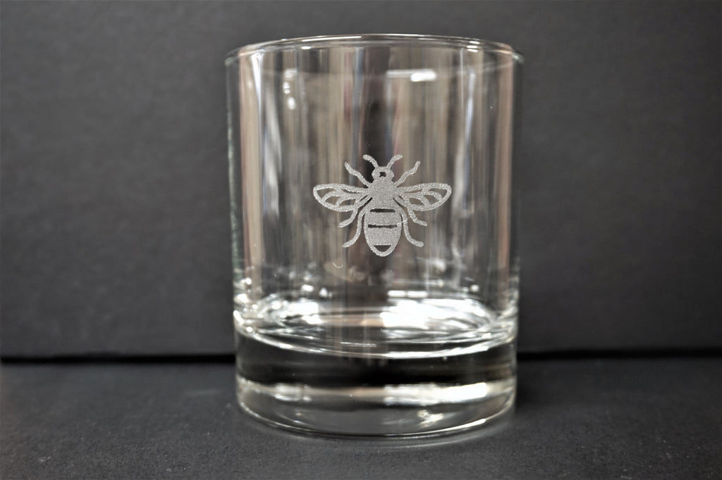 Manchester Bee Engraved Glass Tumbler