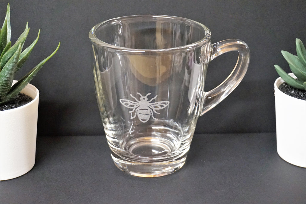 Glass Coffee/Tea Mug - Engraved Bee
