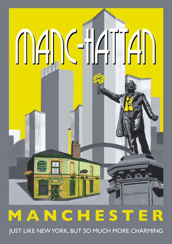 Retro Poster Art - Manc-hattan Yellow
