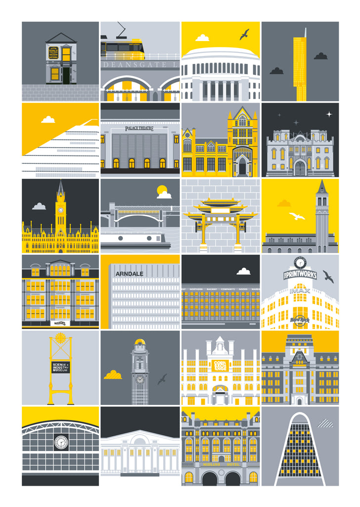 Manchester Landmarks Illustrated Print
